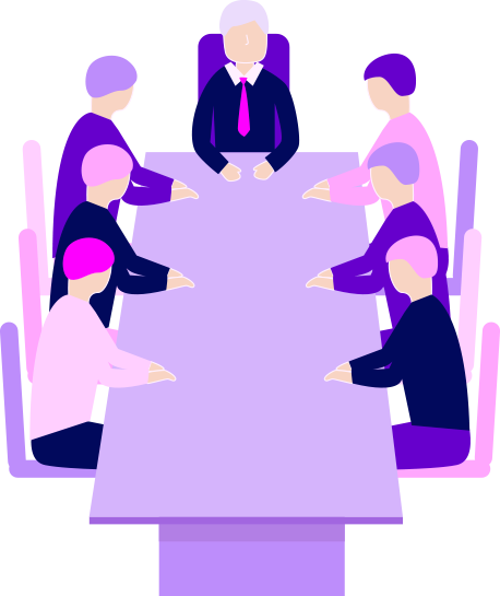 Illustration of all men sitting around a boardroom table.